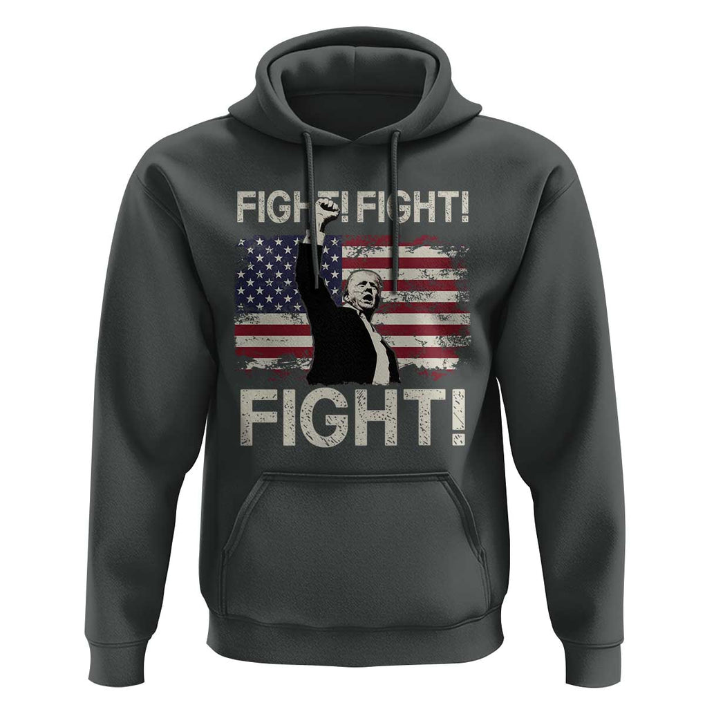 Trump Raised Fist Hoodie Fight Fight Fight American Flag Retro Vintage TS02 Dark Heather Print Your Wear