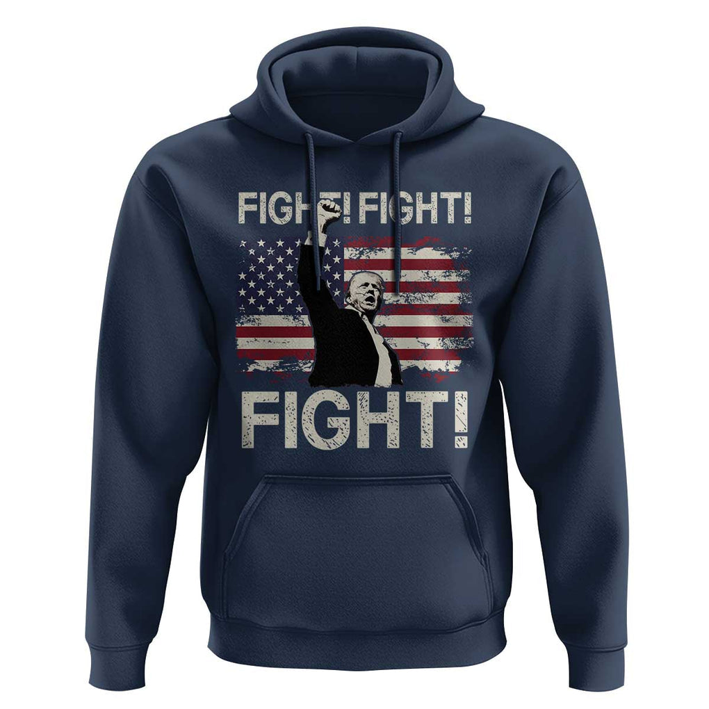 Trump Raised Fist Hoodie Fight Fight Fight American Flag Retro Vintage TS02 Navy Print Your Wear