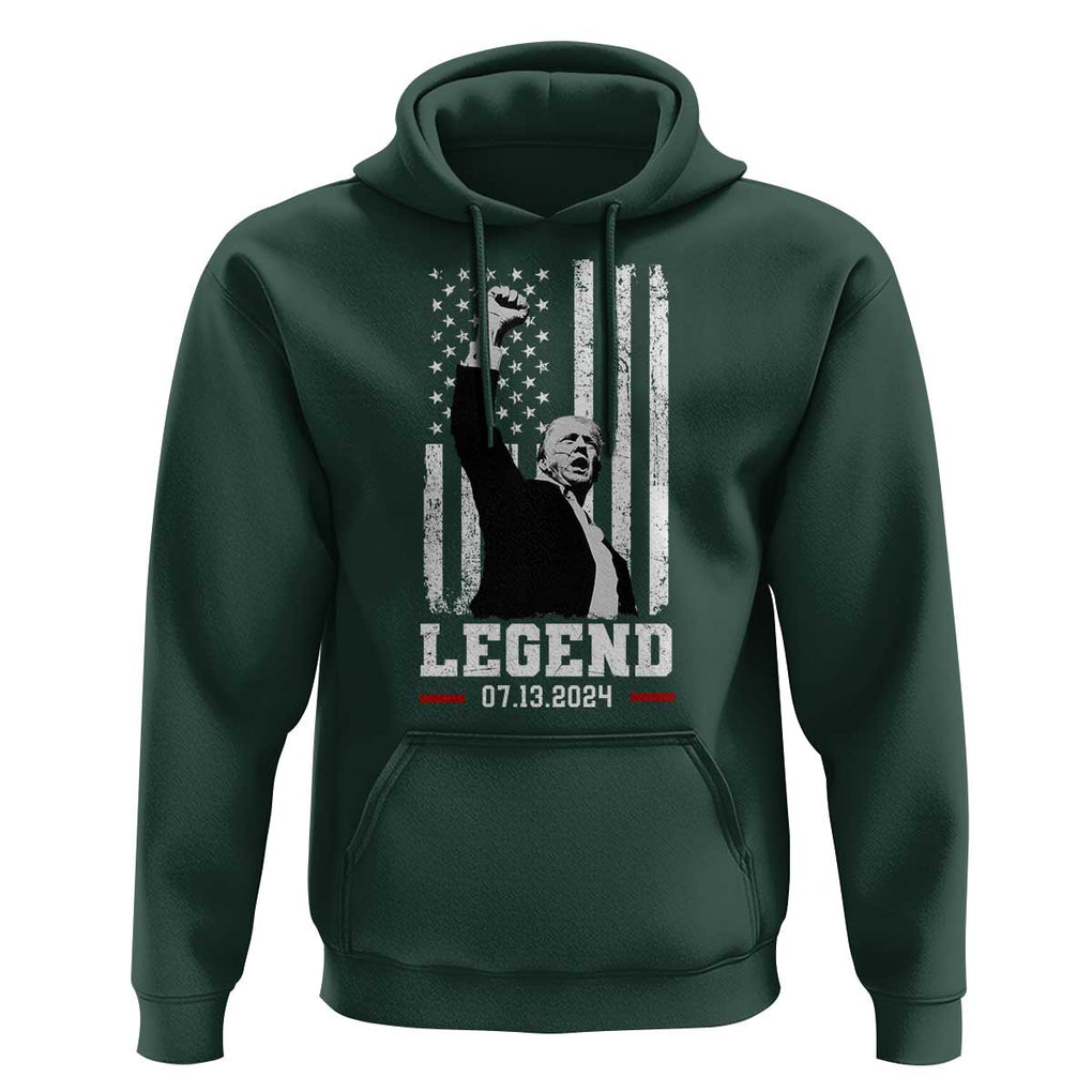 Trump Raised Fist Hoodie Legend July 13th 2024 American Flag TS02 Dark Forest Green Print Your Wear