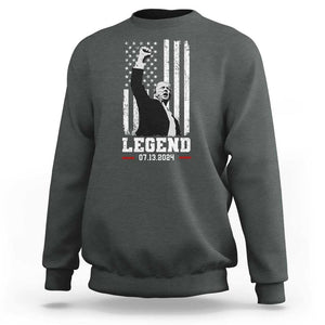 Trump Raised Fist Sweatshirt Legend July 13th 2024 American Flag TS02 Dark Heather Print Your Wear