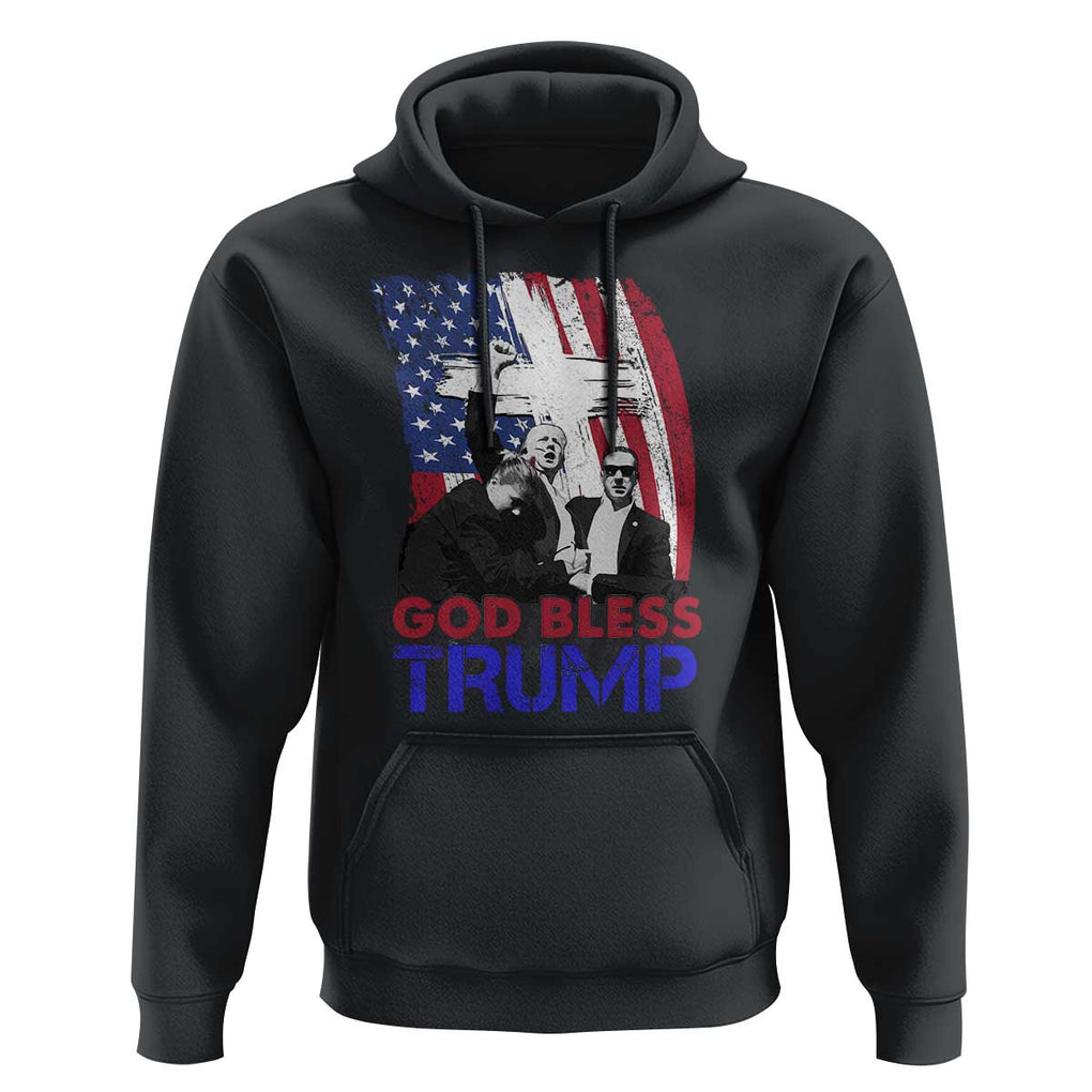 God Bless President Trump Hoodie Pennsylvania 2024 Raised Fist American Flag Cross TS02 Black Print Your Wear
