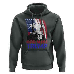 God Bless President Trump Hoodie Pennsylvania 2024 Raised Fist American Flag Cross TS02 Dark Heather Print Your Wear