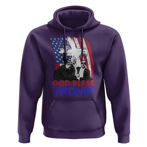 God Bless President Trump Hoodie Pennsylvania 2024 Raised Fist American Flag Cross TS02 Purple Print Your Wear