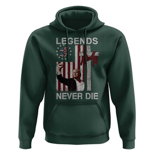 Trump Raised Fist Hoodie Legend Never Die President 45 47 American Betsy Ross Flag Cross TS02 Dark Forest Green Print Your Wear