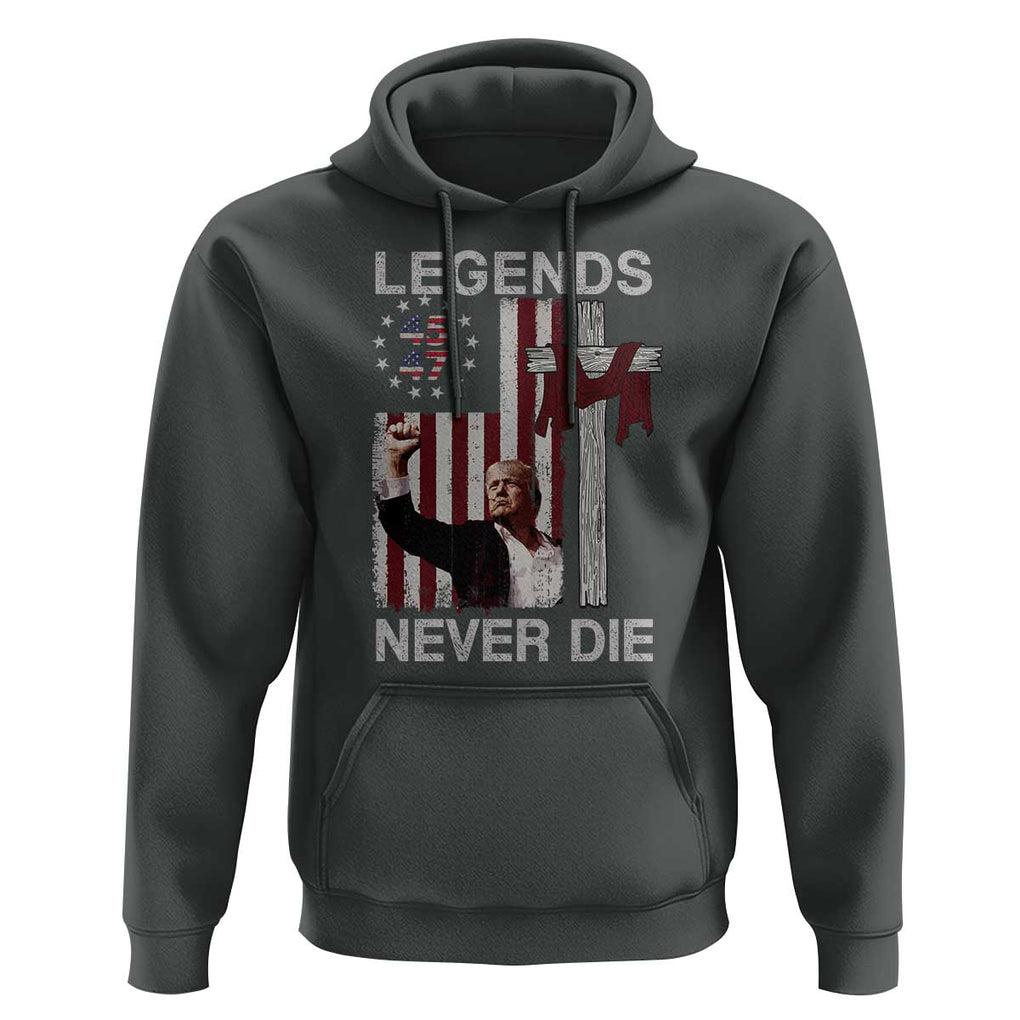 Trump Raised Fist Hoodie Legend Never Die President 45 47 American Betsy Ross Flag Cross TS02 Dark Heather Print Your Wear