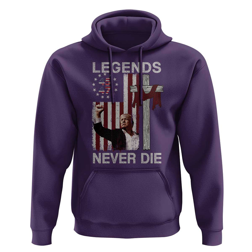 Trump Raised Fist Hoodie Legend Never Die President 45 47 American Betsy Ross Flag Cross TS02 Purple Print Your Wear