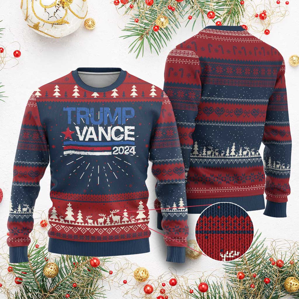 Trump Vance 2024 Ugly Christmas Sweater 2024 President 45 47 Supporter Retro Stripe TS02 Burgundy Print Your Wear