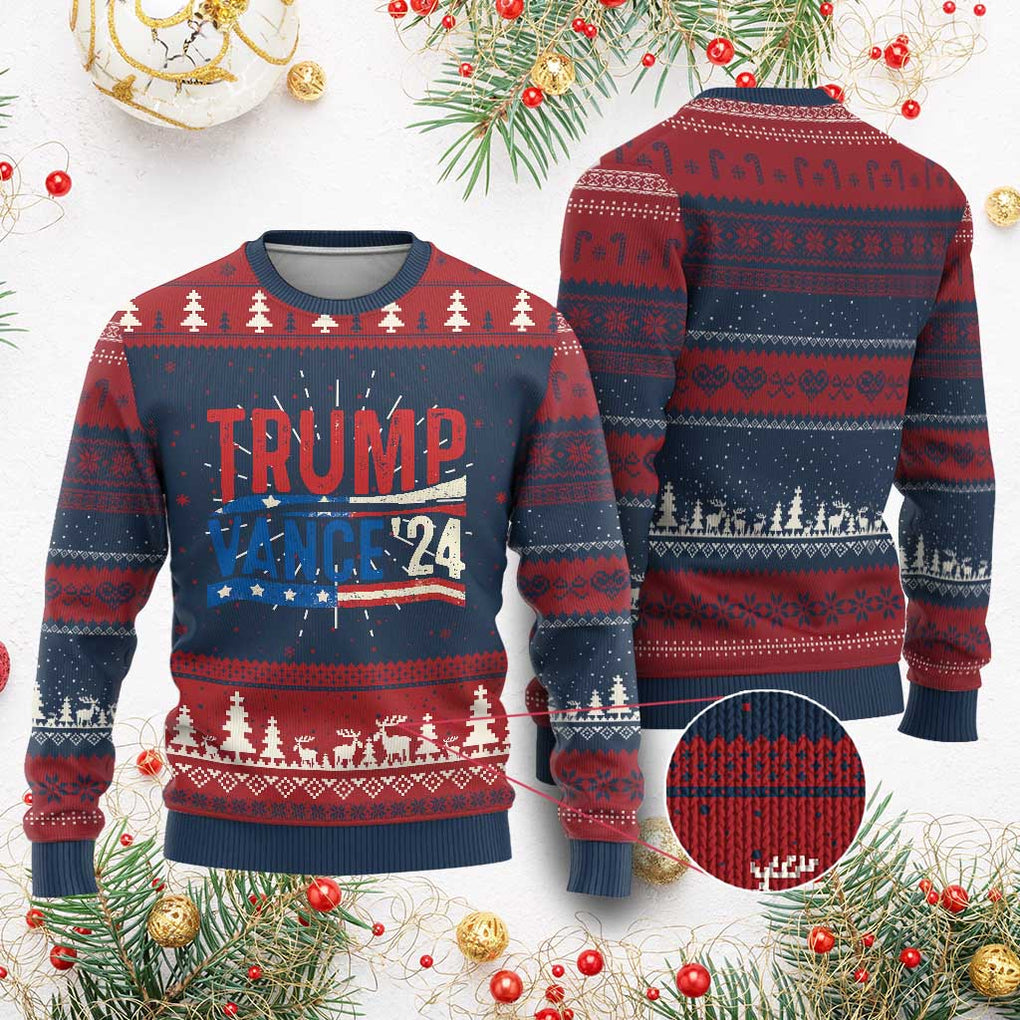 Trump Vance 2024 Ugly Christmas Sweater 2024 President 45 47 Supporter Retro Vintage TS02 Burgundy Print Your Wear