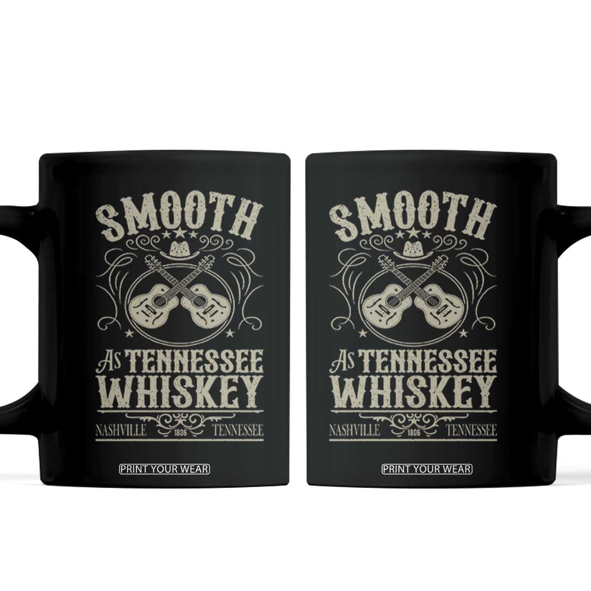 Smooth As Tennessee Whiskey Coffee Mug Country Music Guitar Drinking Addict TS02 Black Print Your Wear