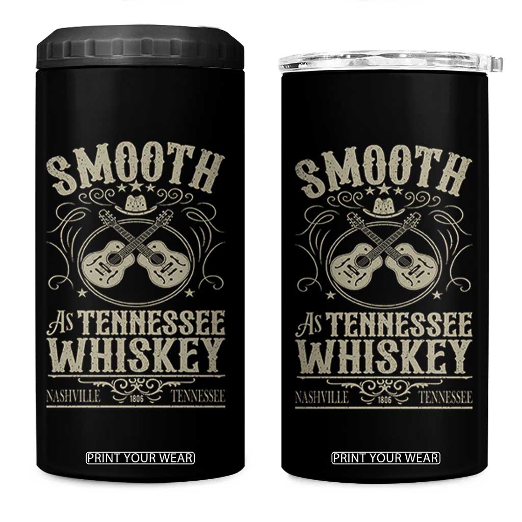 Smooth As Tennessee Whiskey 4 in 1 Can Cooler Tumbler Country Music Guitar Drinking Addict TS02 One Size: 16 oz Black Print Your Wear