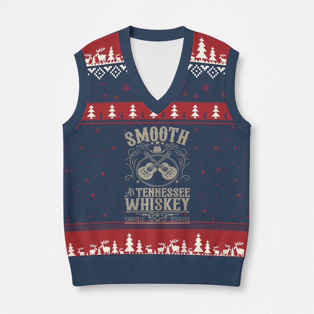 Smooth As Tennessee Whiskey V-Neck Knit Sweater Vest Country Music Guitar Drinking Addict TS02 Navy Red Print Your Wear