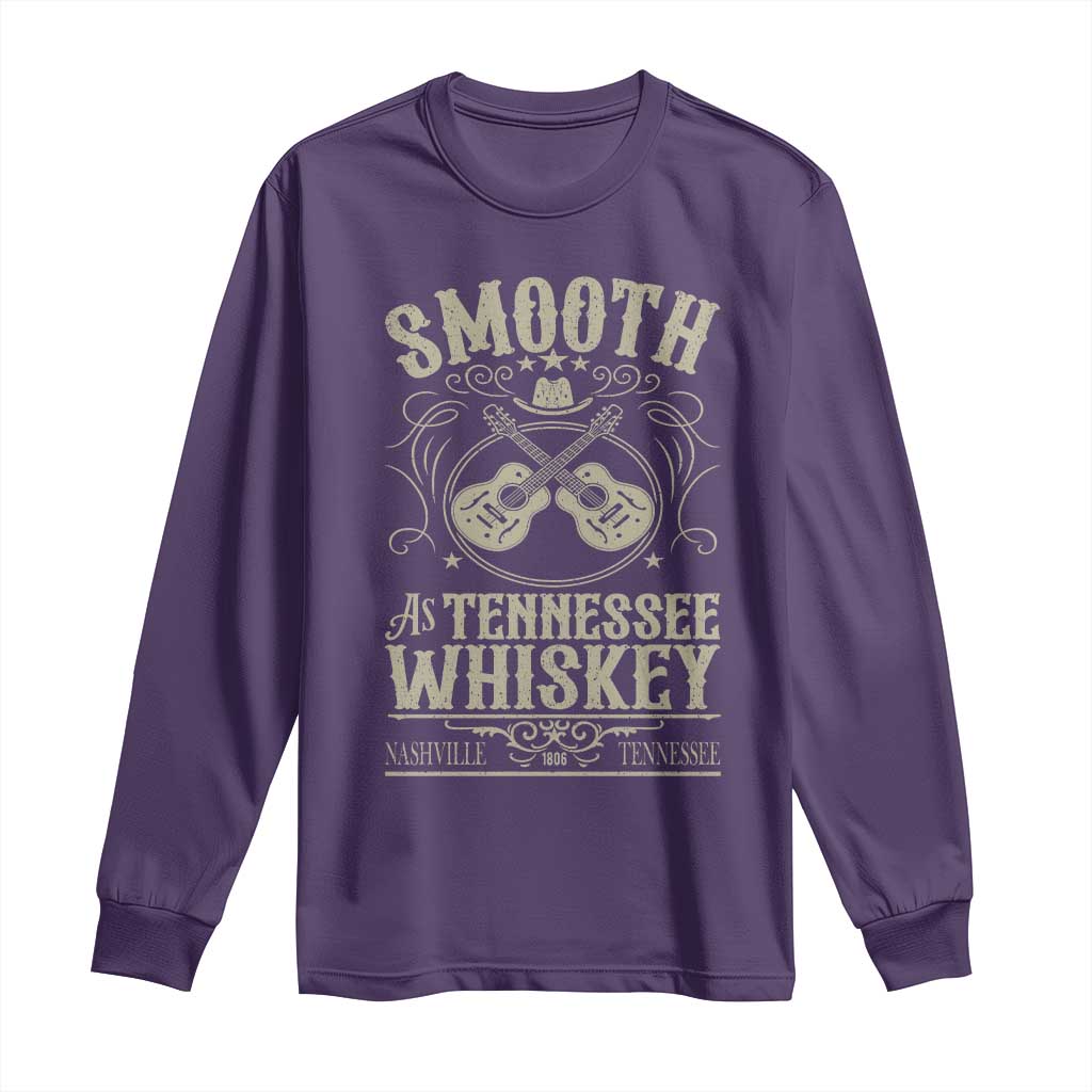 Smooth As Tennessee Whiskey Long Sleeve Shirt Country Music Guitar Drinking Addict TS02 Purple Print Your Wear