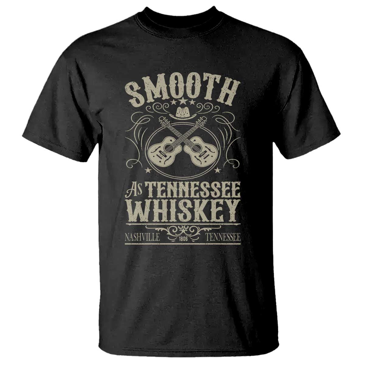 Smooth As Tennessee Whiskey T Shirt Country Music Guitar Drinking Addict TS02 Black Print Your Wear