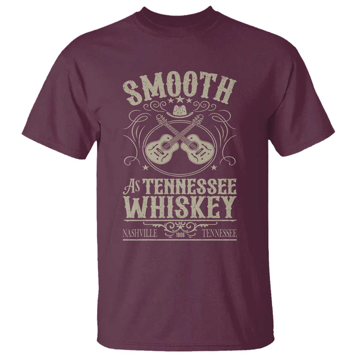 Smooth As Tennessee Whiskey T Shirt Country Music Guitar Drinking Addict TS02 Maroon Print Your Wear