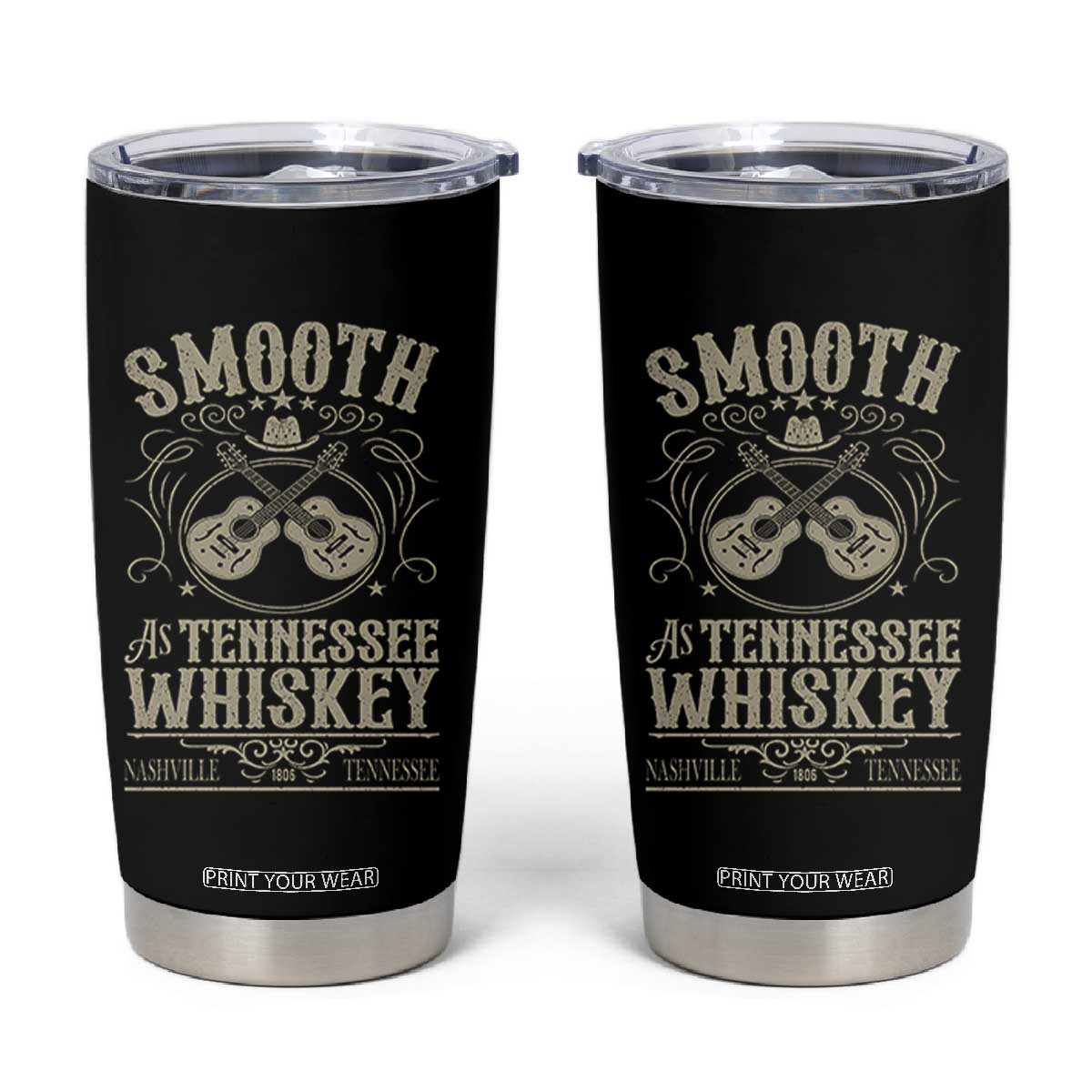 Smooth As Tennessee Whiskey Tumbler Cup Country Music Guitar Drinking Addict TS02 Black Print Your Wear