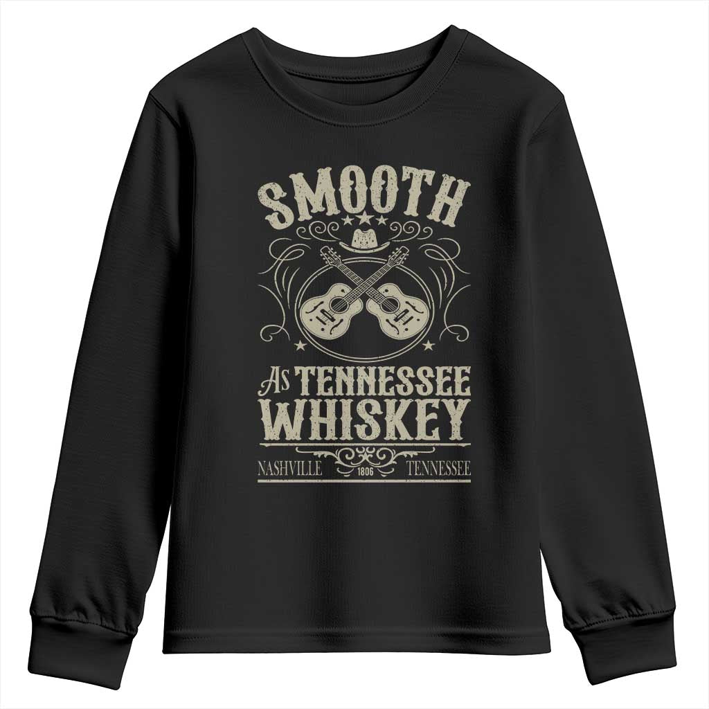 Smooth As Tennessee Whiskey Youth Sweatshirt Country Music Guitar Drinking Addict TS02 Black Print Your Wear