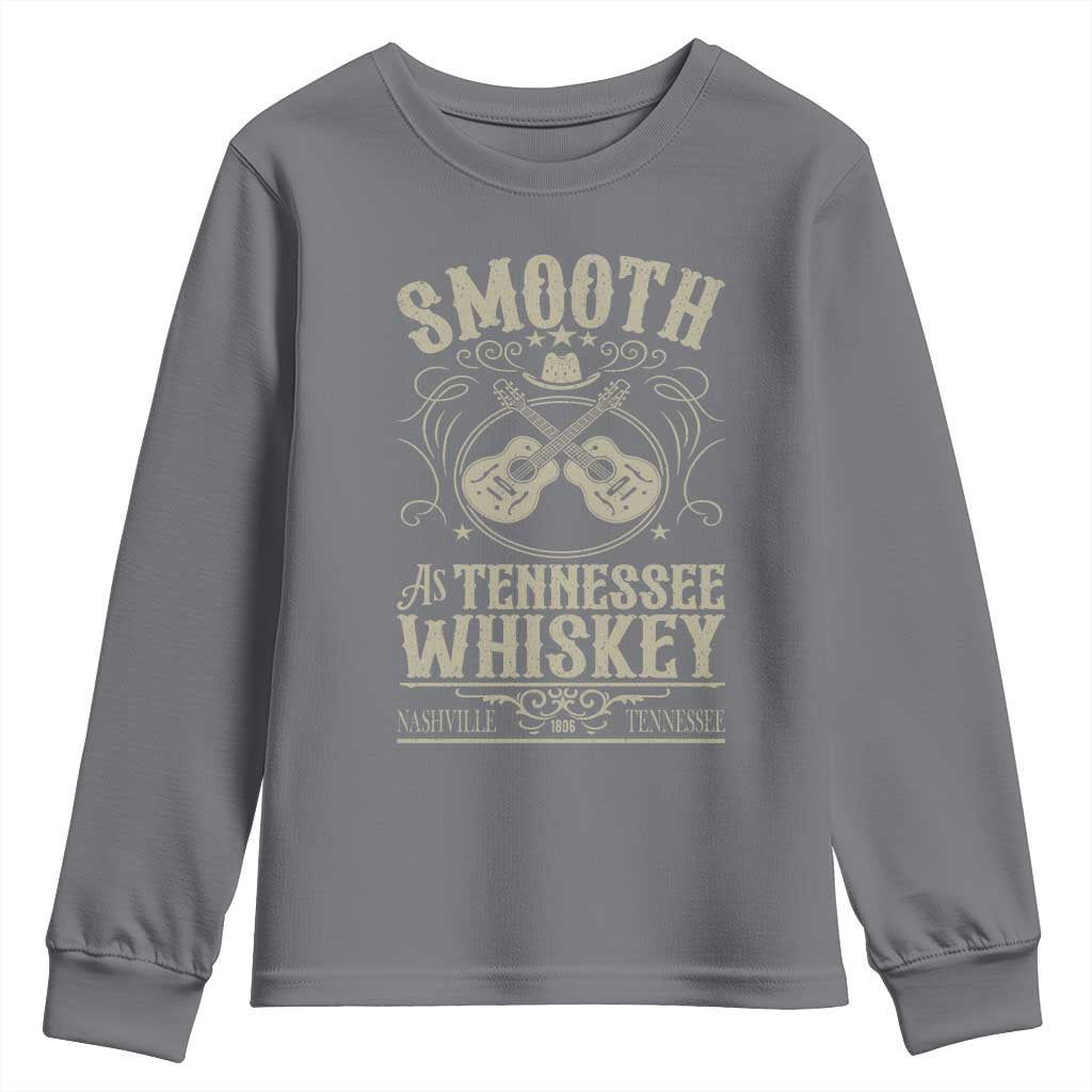Smooth As Tennessee Whiskey Youth Sweatshirt Country Music Guitar Drinking Addict TS02 Charcoal Print Your Wear