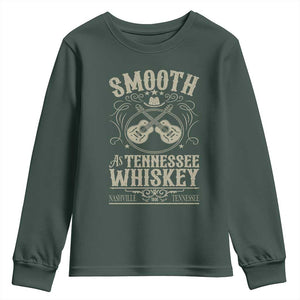 Smooth As Tennessee Whiskey Youth Sweatshirt Country Music Guitar Drinking Addict TS02 Dark Forest Green Print Your Wear