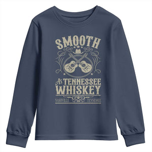 Smooth As Tennessee Whiskey Youth Sweatshirt Country Music Guitar Drinking Addict TS02 Navy Print Your Wear