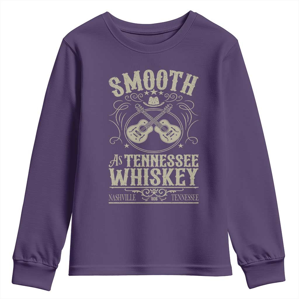 Smooth As Tennessee Whiskey Youth Sweatshirt Country Music Guitar Drinking Addict TS02 Purple Print Your Wear