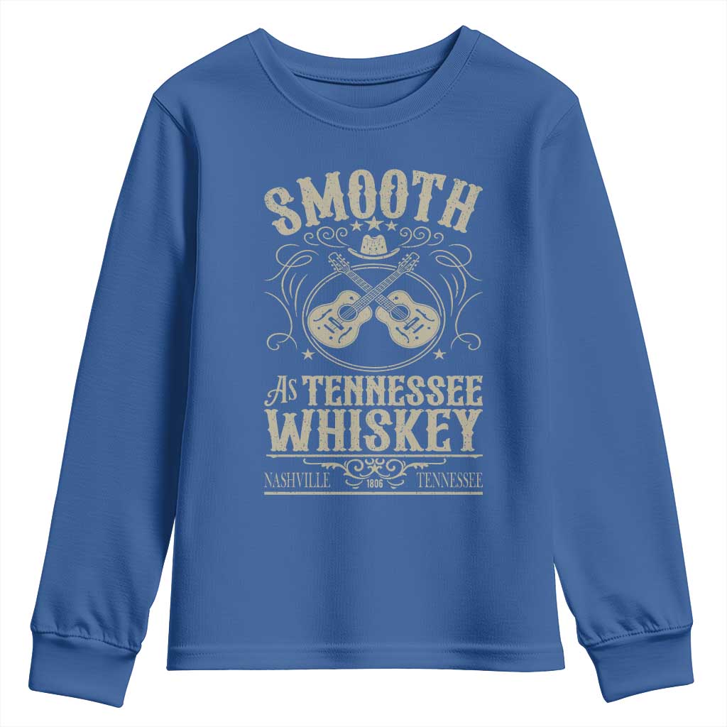 Smooth As Tennessee Whiskey Youth Sweatshirt Country Music Guitar Drinking Addict TS02 Royal Blue Print Your Wear