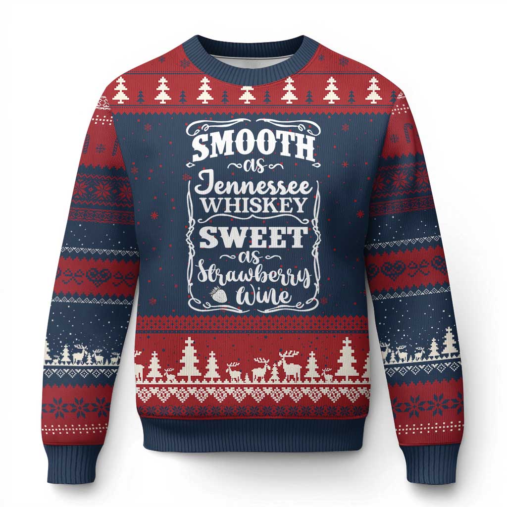 Smooth As Tennessee Whiskey Ugly Christmas Sweater Sweet As Strawberry Wine Country Love TS02 Navy Red Print Your Wear