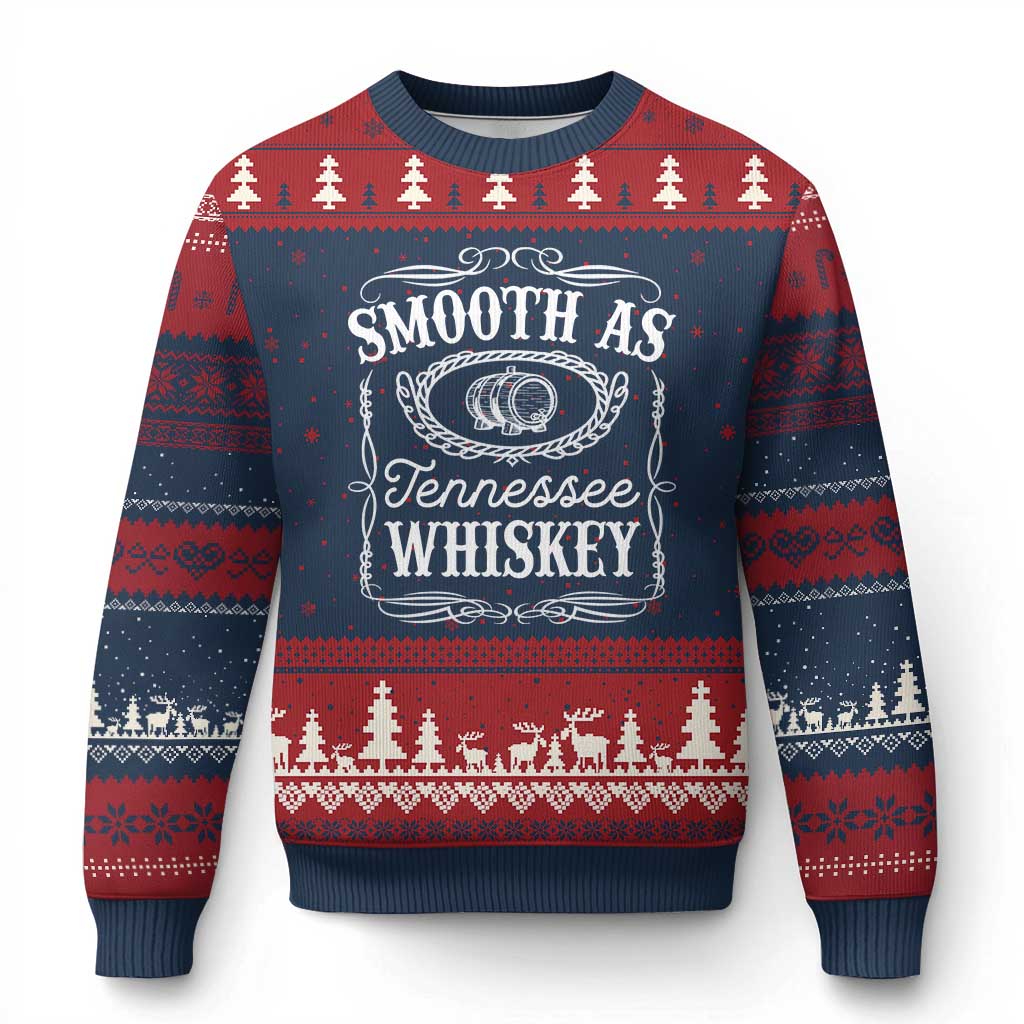Smooth As Tennessee Whiskey Distillery Barrel Vintage Ugly Christmas Sweater TS02 Navy Red Print Your Wear