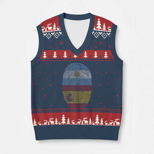 Argentina Spain Flag Fingerprint Graphic V-Neck Knit Sweater Vest Dual Heritage Spanish Argetine Pride Match Day
