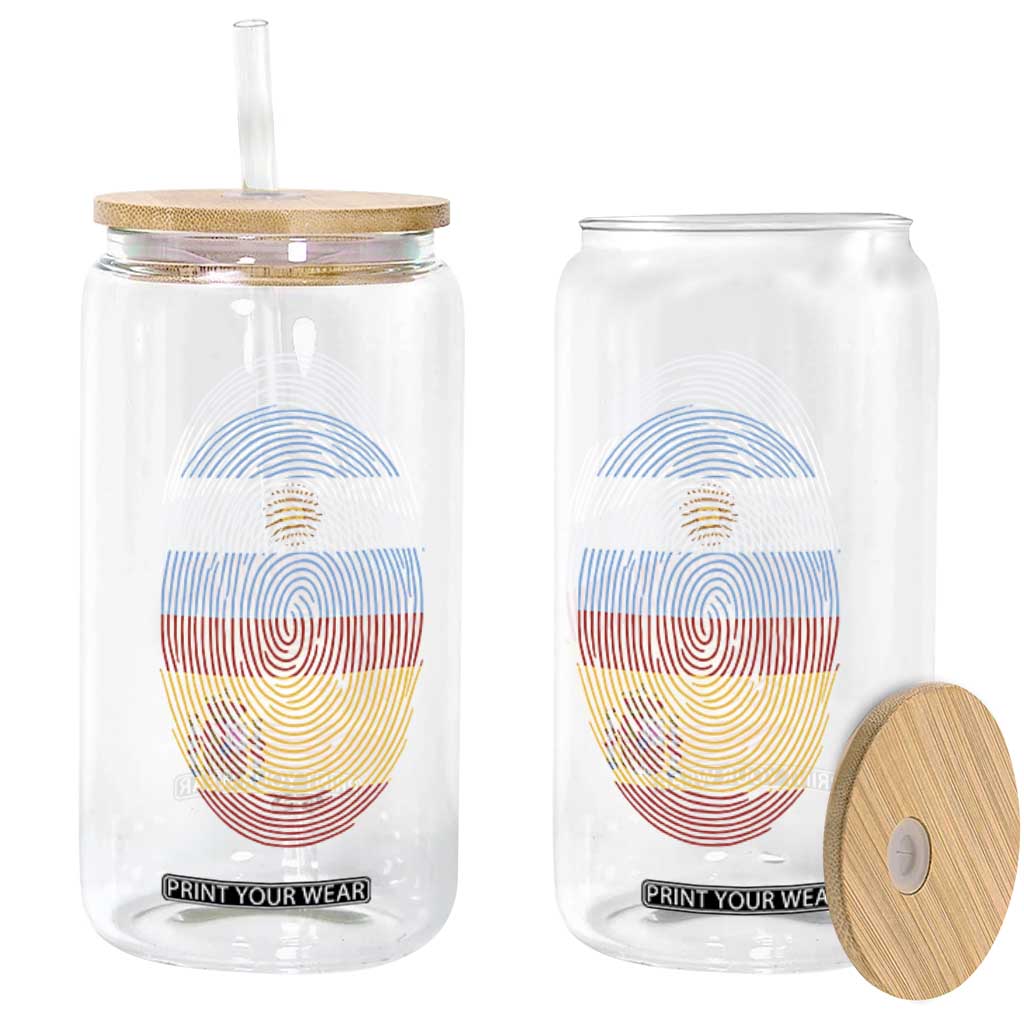 Argentina Spain Flag Fingerprint Graphic Glass Can Dual Heritage Spanish Argetine Pride Match Day