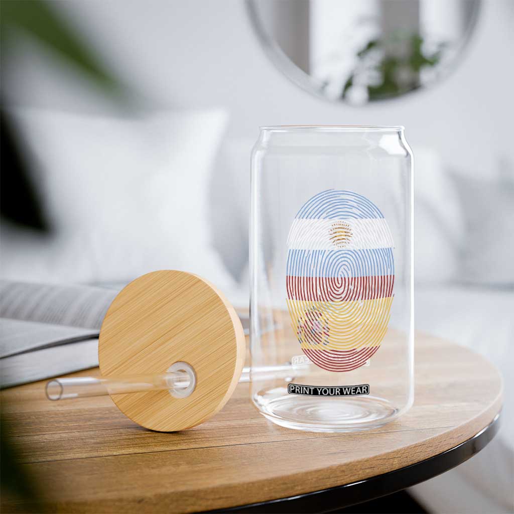Argentina Spain Flag Fingerprint Graphic Glass Can Dual Heritage Spanish Argetine Pride Match Day