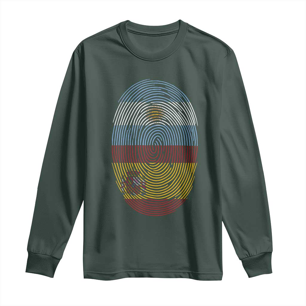 Argentina Spain Flag Fingerprint Graphic Long Sleeve Shirt Dual Heritage Spanish Argetine Pride Match Day