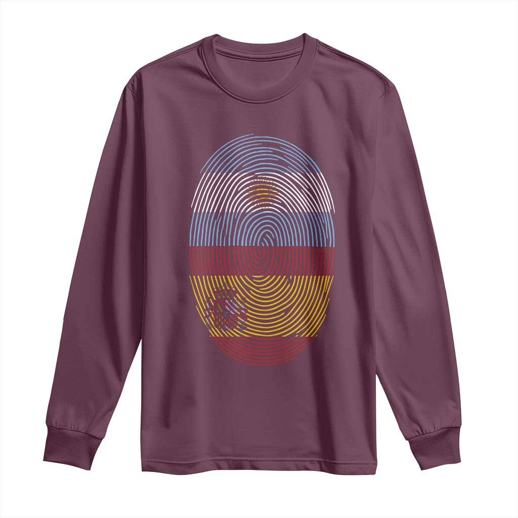 Argentina Spain Flag Fingerprint Graphic Long Sleeve Shirt Dual Heritage Spanish Argetine Pride Match Day