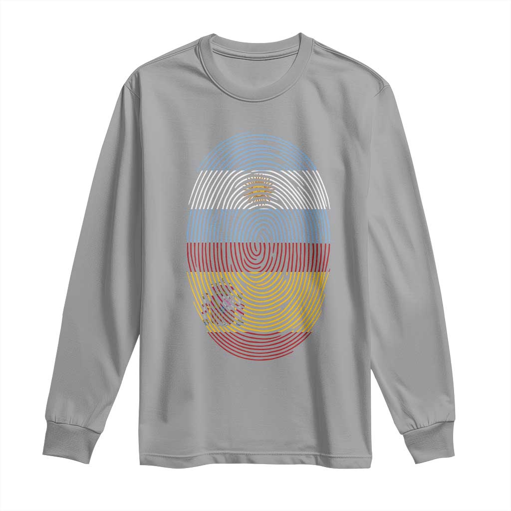 Argentina Spain Flag Fingerprint Graphic Long Sleeve Shirt Dual Heritage Spanish Argetine Pride Match Day