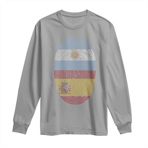 Argentina Spain Flag Fingerprint Graphic Long Sleeve Shirt Dual Heritage Spanish Argetine Pride Match Day