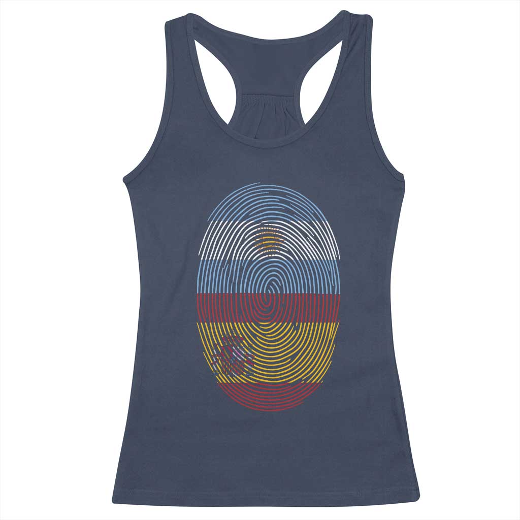 Argentina Spain Flag Fingerprint Graphic Racerback Tank Top Dual Heritage Spanish Argetine Pride Match Day