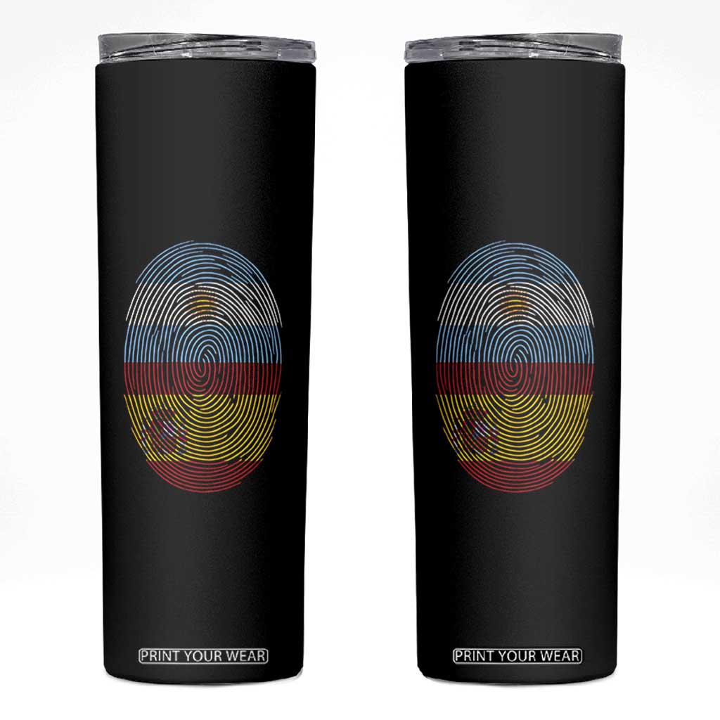 Argentina Spain Flag Fingerprint Graphic Skinny Tumbler Dual Heritage Spanish Argetine Pride Match Day