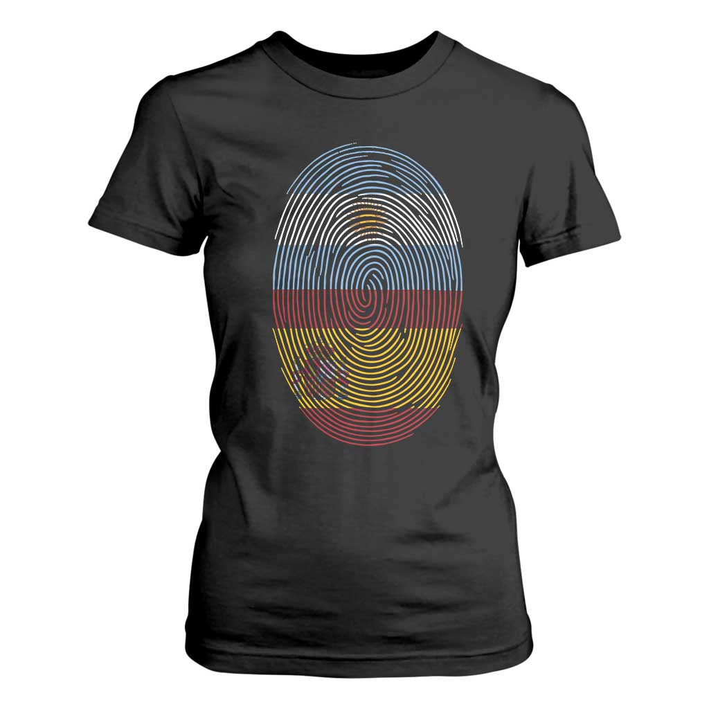 Argentina Spain Flag Fingerprint Graphic T Shirt For Women Dual Heritage Spanish Argetine Pride Match Day TS02 Black Print Your Wear