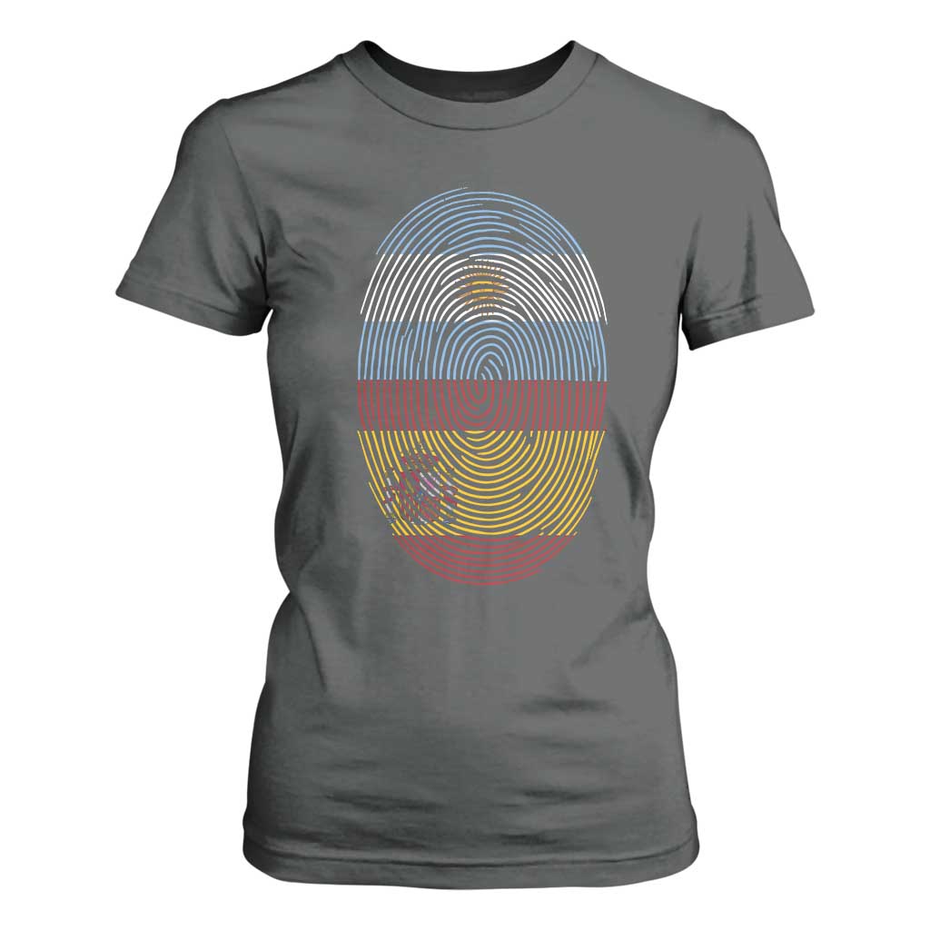 Argentina Spain Flag Fingerprint Graphic T Shirt For Women Dual Heritage Spanish Argetine Pride Match Day