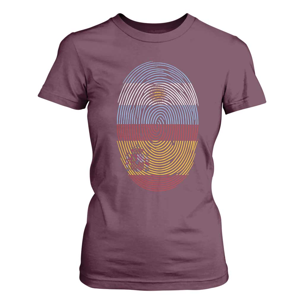 Argentina Spain Flag Fingerprint Graphic T Shirt For Women Dual Heritage Spanish Argetine Pride Match Day