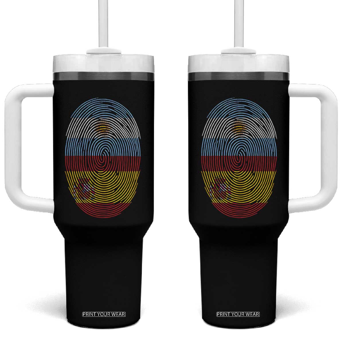 Argentina Spain Flag Fingerprint Graphic Tumbler With Handle Dual Heritage Spanish Argetine Pride Match Day