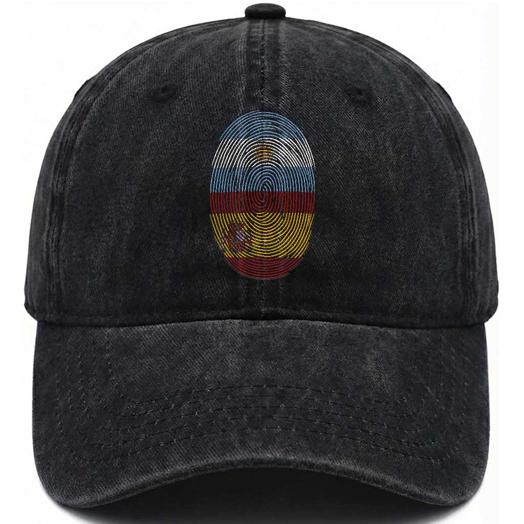 Argentina Spain Flag Fingerprint Graphic Washed Cotton Baseball Cap Dual Heritage Spanish Argetine Pride Match Day TS02 Print Your Wear