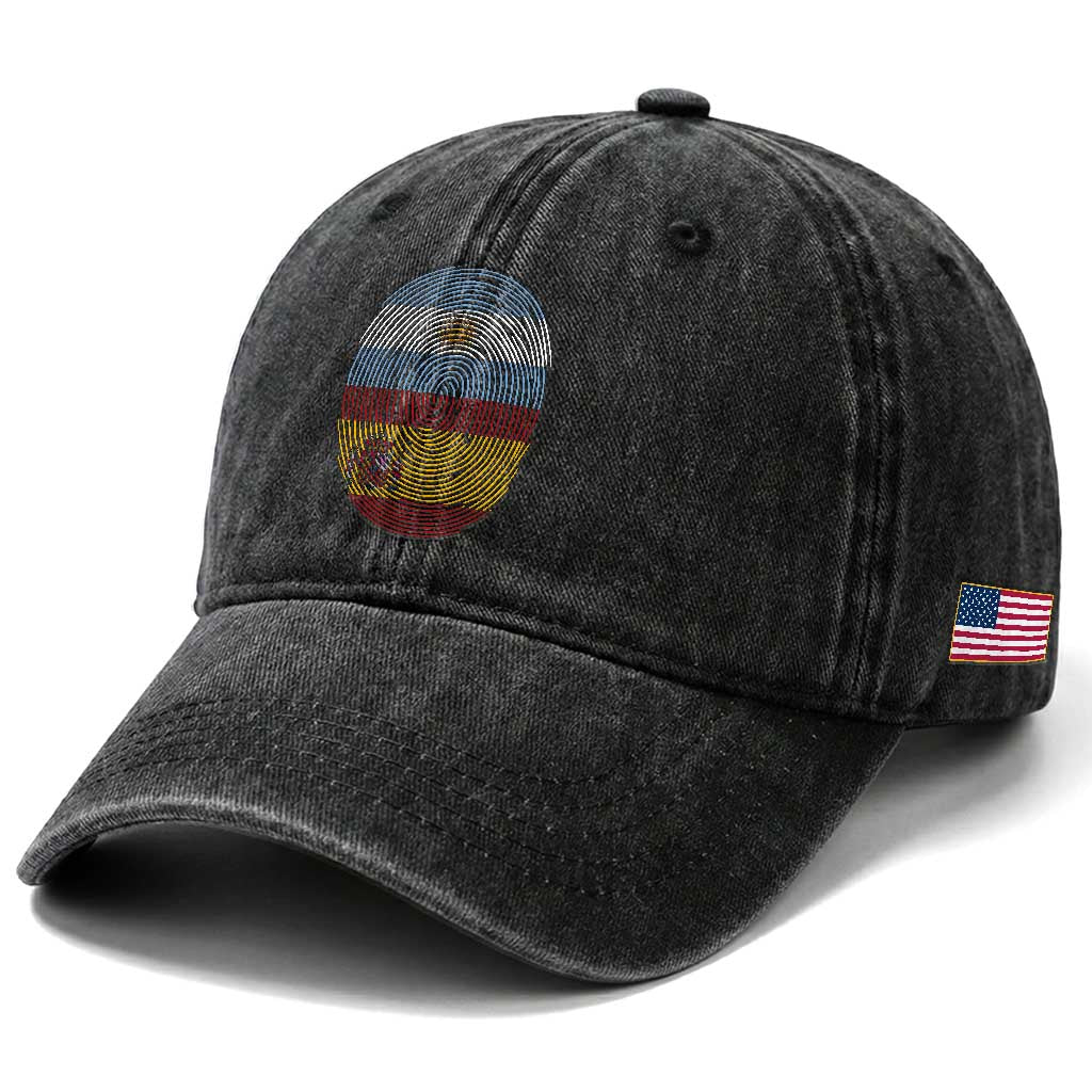 Argentina Spain Flag Fingerprint Graphic Washed Cotton Baseball Cap Dual Heritage Spanish Argetine Pride Match Day
