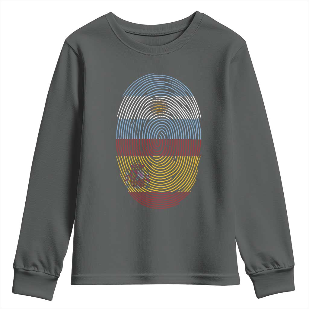 Argentina Spain Flag Fingerprint Graphic Youth Sweatshirt Dual Heritage Spanish Argetine Pride Match Day