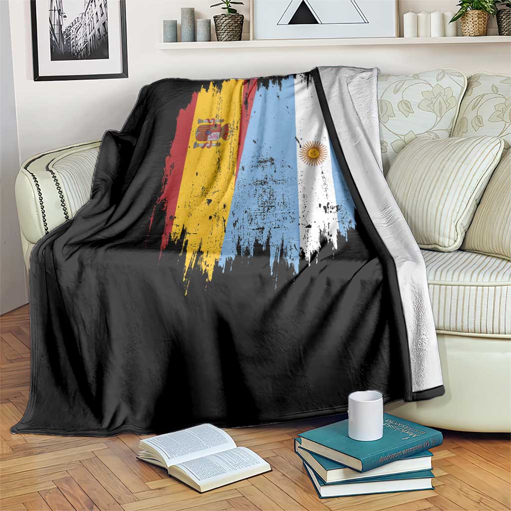 Argentina Spain Dual Heritage Flag Graphic Throw Blanket Vintage Spanish Argetine Match Day Pride