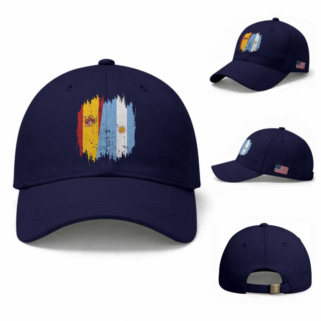 Argentina Spain Dual Heritage Flag Graphic Baseball Cap Vintage Spanish Argetine Match Day Pride