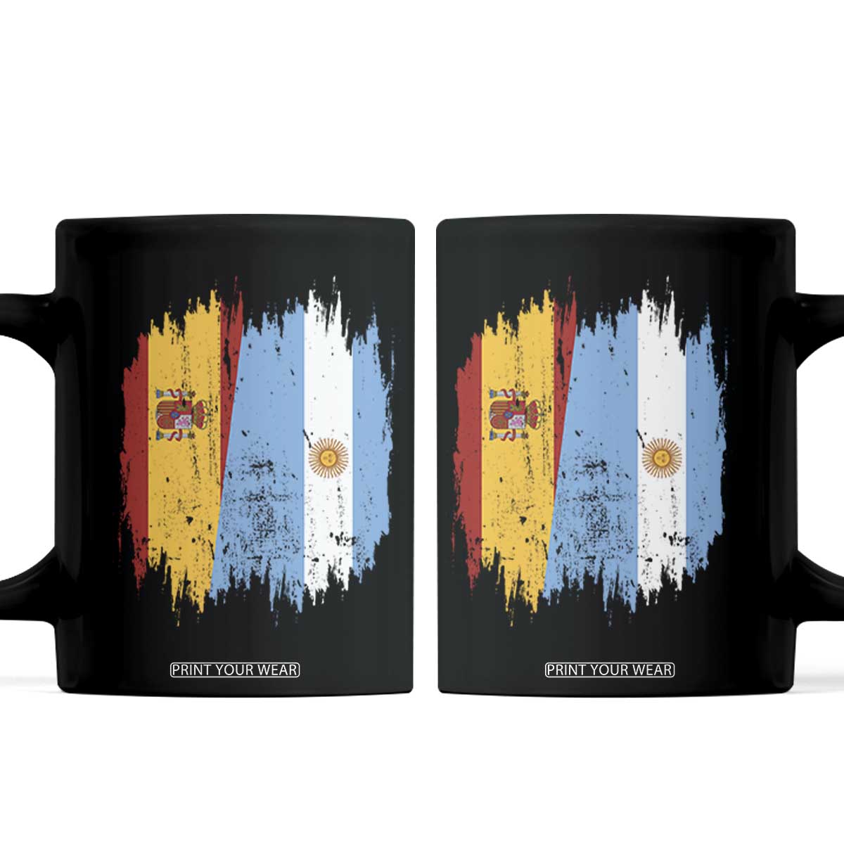Argentina Spain Dual Heritage Flag Graphic Coffee Mug Vintage Spanish Argetine Match Day Pride TS02 Black Print Your Wear