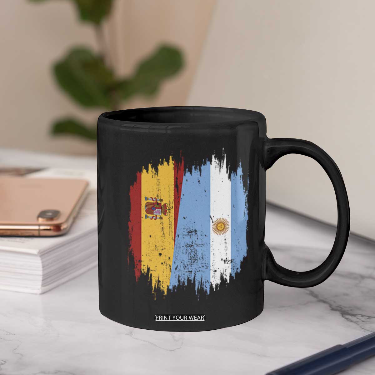 Argentina Spain Dual Heritage Flag Graphic Coffee Mug Vintage Spanish Argetine Match Day Pride