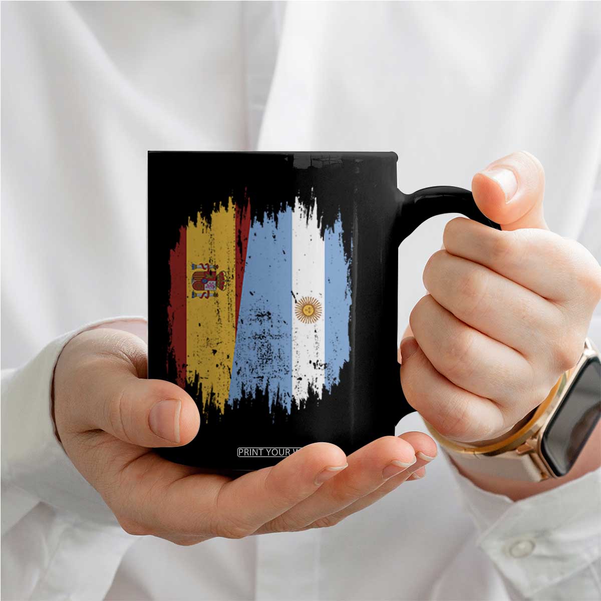 Argentina Spain Dual Heritage Flag Graphic Coffee Mug Vintage Spanish Argetine Match Day Pride