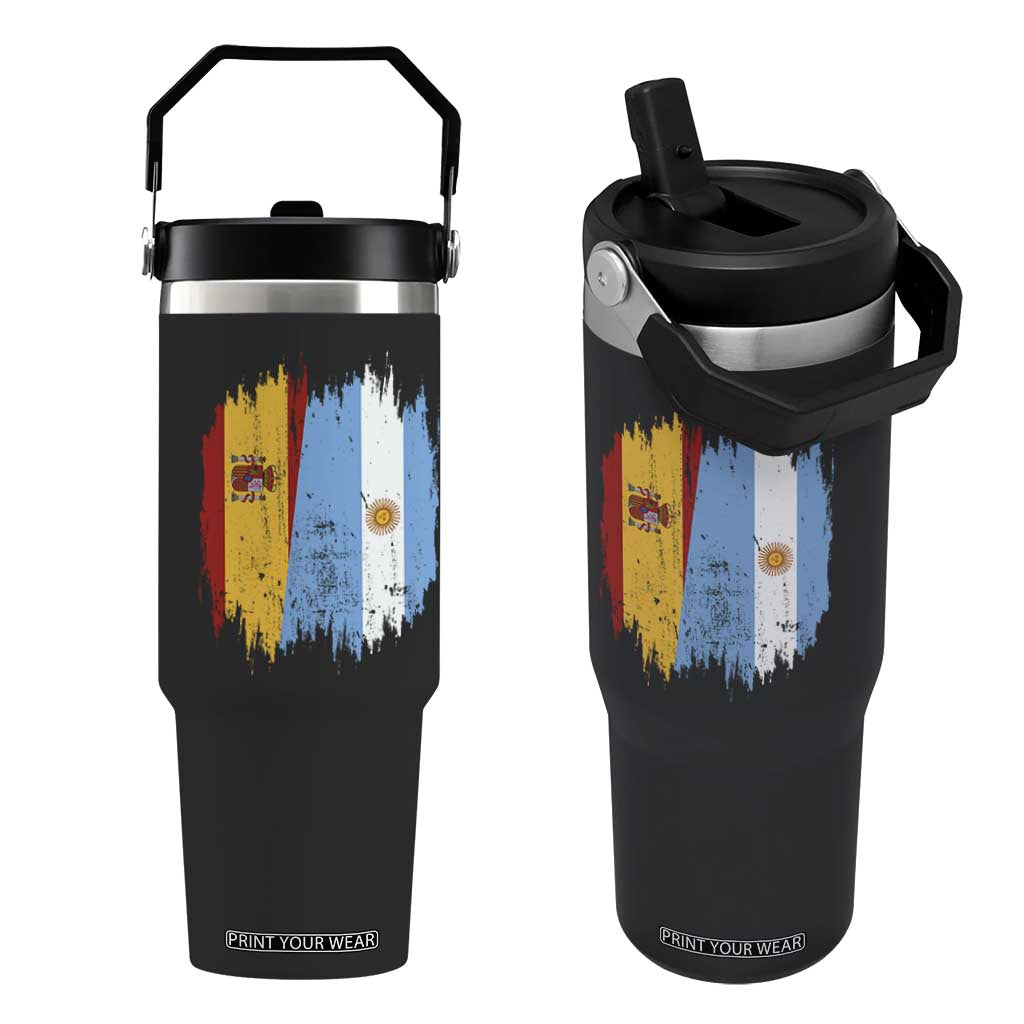 Argentina Spain Dual Heritage Flag Graphic Flip Straw Tumbler Vintage Spanish Argetine Match Day Pride