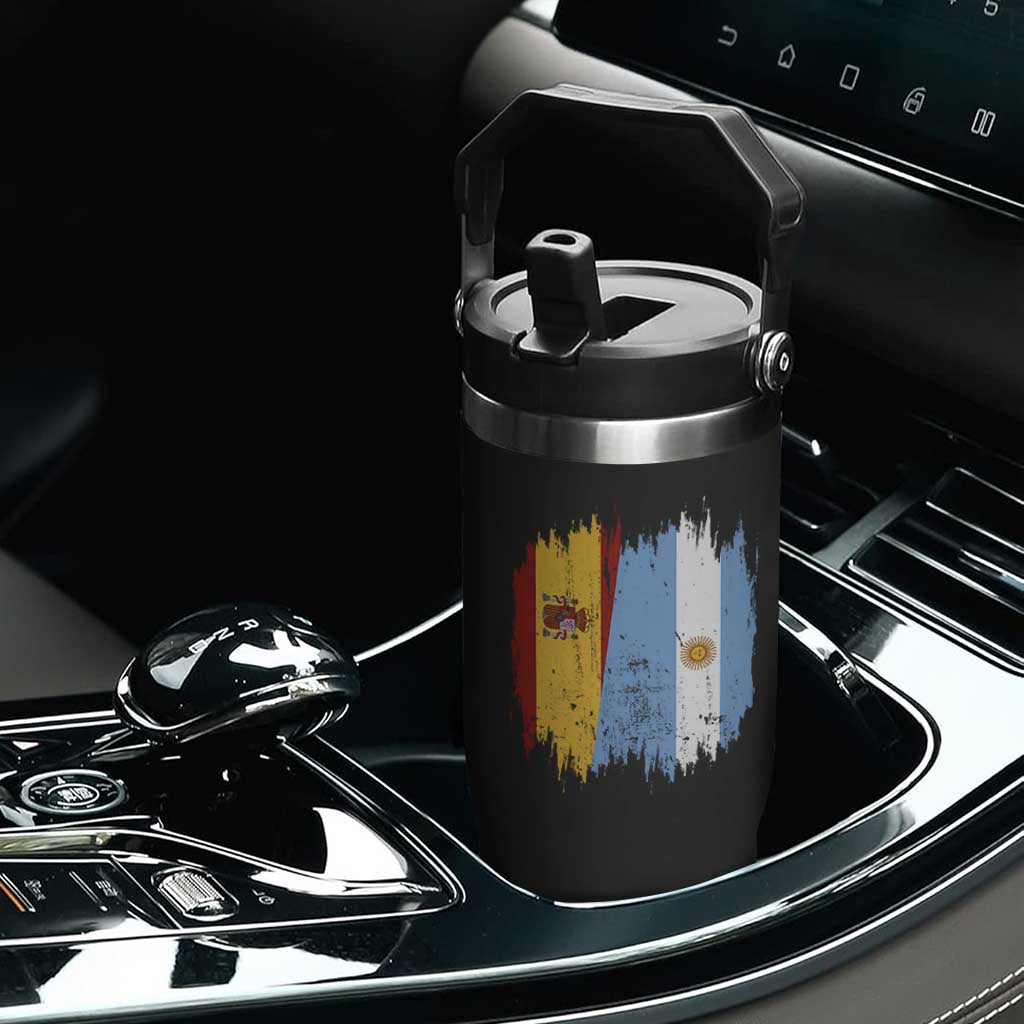Argentina Spain Dual Heritage Flag Graphic Flip Straw Tumbler Vintage Spanish Argetine Match Day Pride